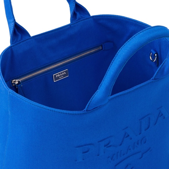 Prada Drill Shopping Shoulder Bag Blue Beach Tote 1BG395 New - Picture 4 of 5